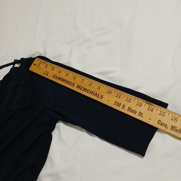 Emma & Michele Large NAVY ROMPER Poly/spandex blend half-sleeve draped neckline - Picture 14 of 16